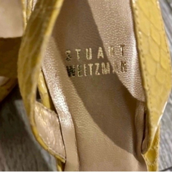 Stuart Weitzman Yellow Suede Heels with Bow Detail - Picture 4 of 5